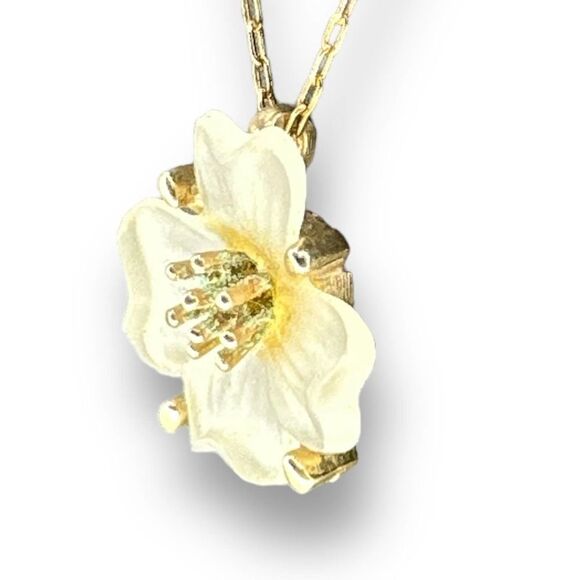 Vintage Whiting & Davis Necklace 21” Flower Lucite Pendant Gold Plated - Picture 4 of 8